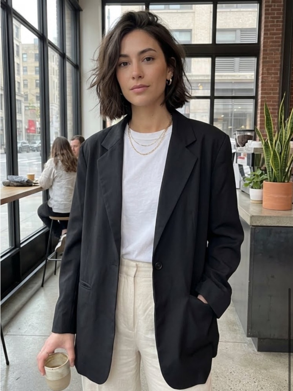 Black Women's Oversized Blazer Jacket - Classic Tailored Coat